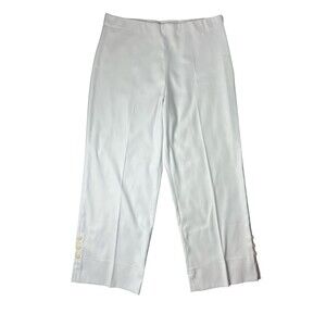 White Wide Leg Pants with Button Hem